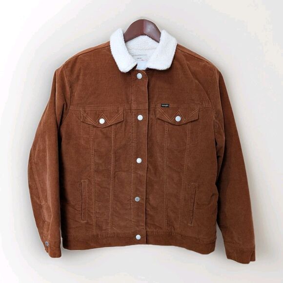 Wrangler Corduroy Jacket Men’s XL Rust Brown Sherpa Lined Trucker Pockets - Picture 2 of 13